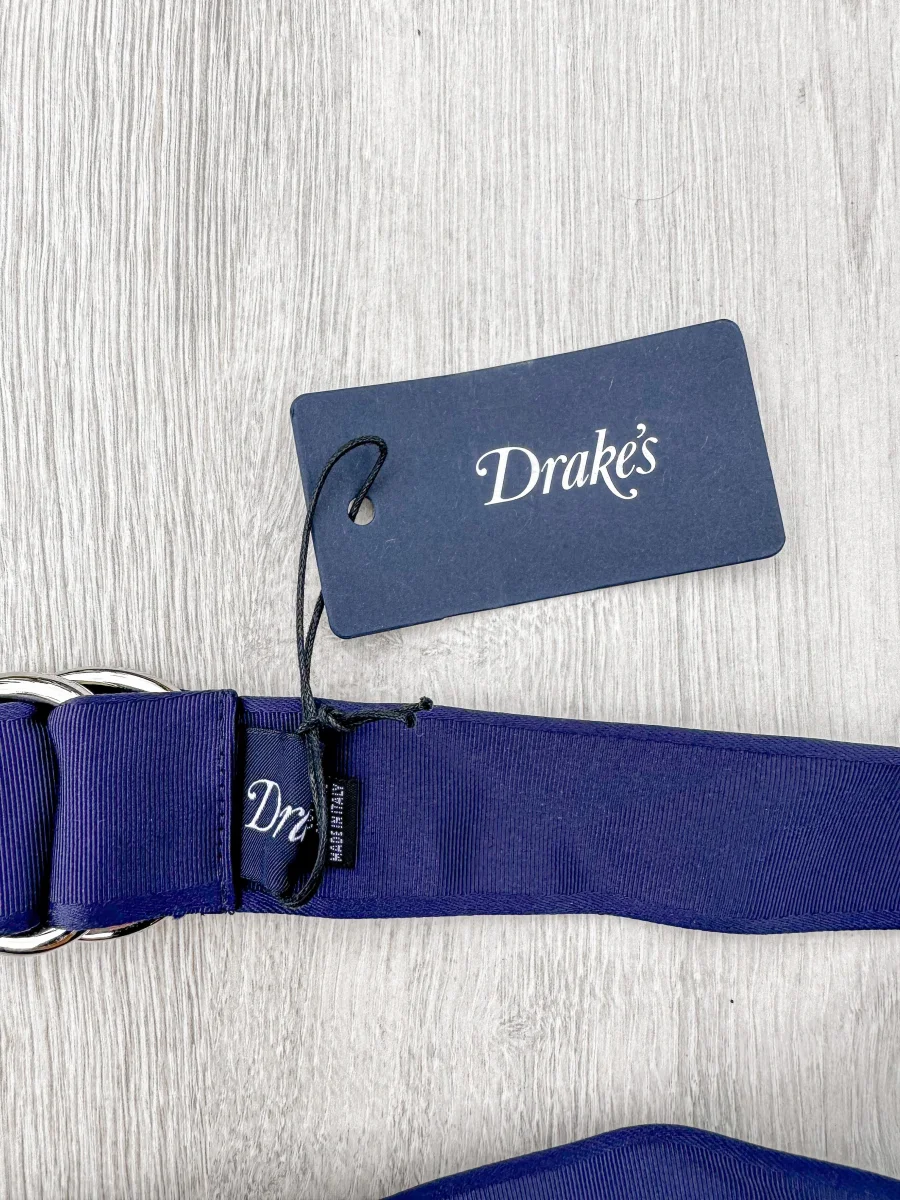 Drake's Navy Blue Belt With Embroidered Pennant Motif - Imagen 5