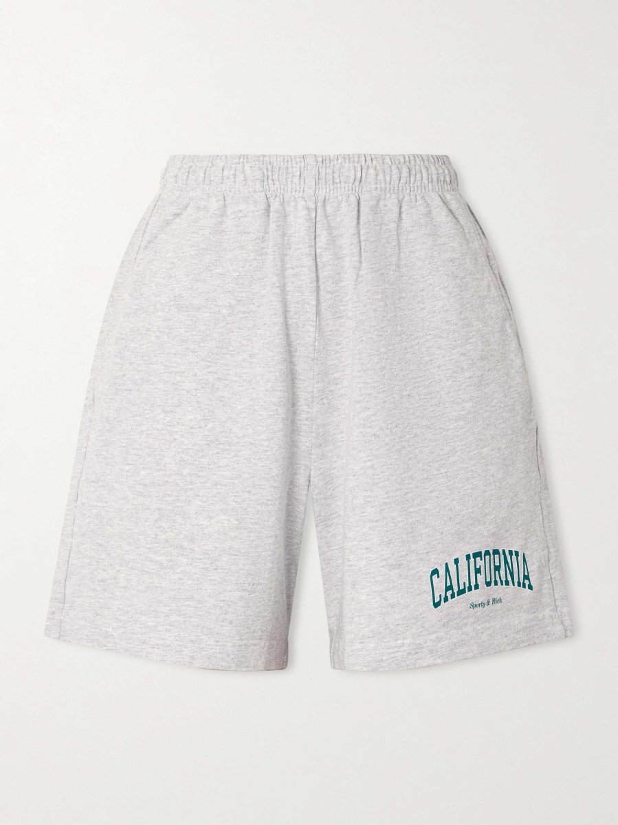 Sporty & Rich Unisex Grey California Print Cotton Shorts - Imagen 2