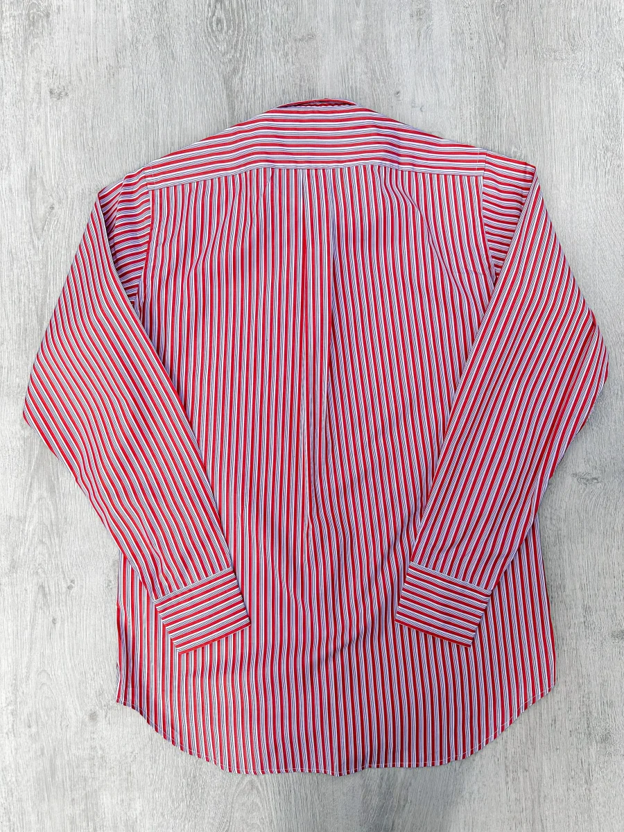 Drake's Red White Cotton Poplin Striped Shirt - Imagen 3