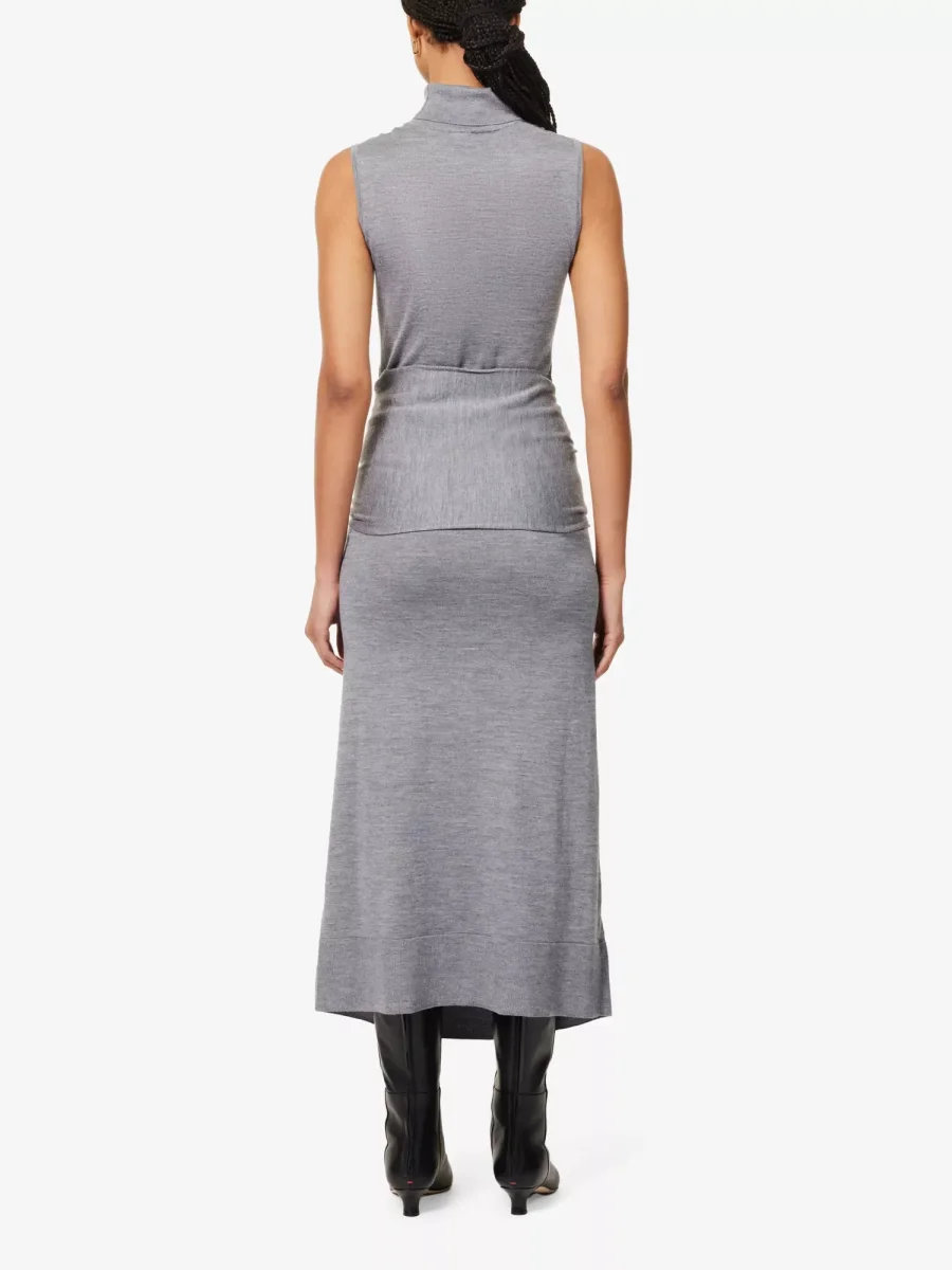 Toteme Turtle Neck Draped Grey Wool-Silk Knit Maxi Dress - Imagen 4