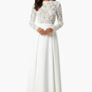 Self-Portrait White Guipure Lace Long Sleeve Taffeta Skirt Dress