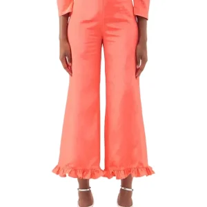 BATSHEVA Pink Ruffle Trim Moiré Trousers