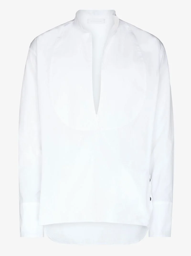 MAXIMILIAN DAVIS White Midnight Plastron Wrap Cotton Poplin Shirt - Imagen 3