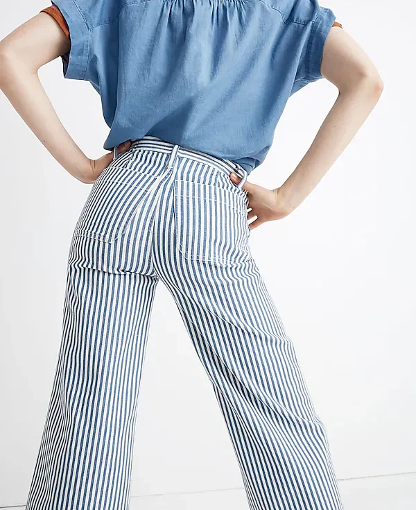 Madewell Emmett Wide-Leg Crop Pants Trousers in Herringbone Railroad Stripe - Imagen 6