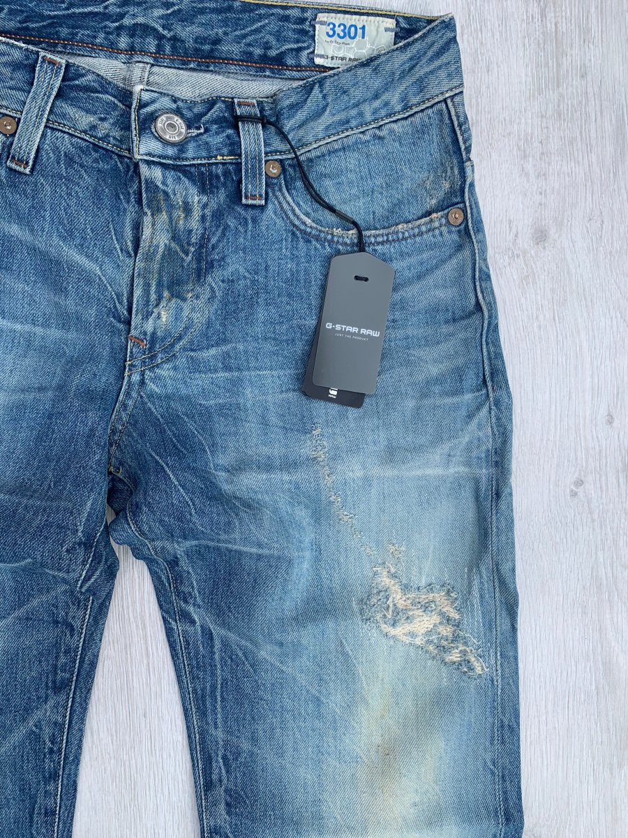 G-Star 3301 Selvedge Low Tapered Light Aged Destroy Ravage Denim Red Listing - Imagen 7