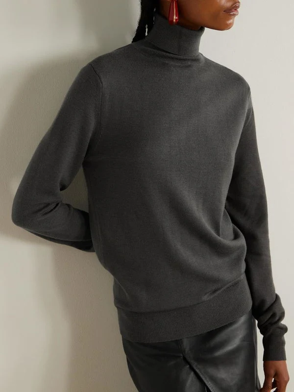 The Frankie Shop Grey Merino Wool Turtleneck Eve Sweater Jumper - Imagen 3