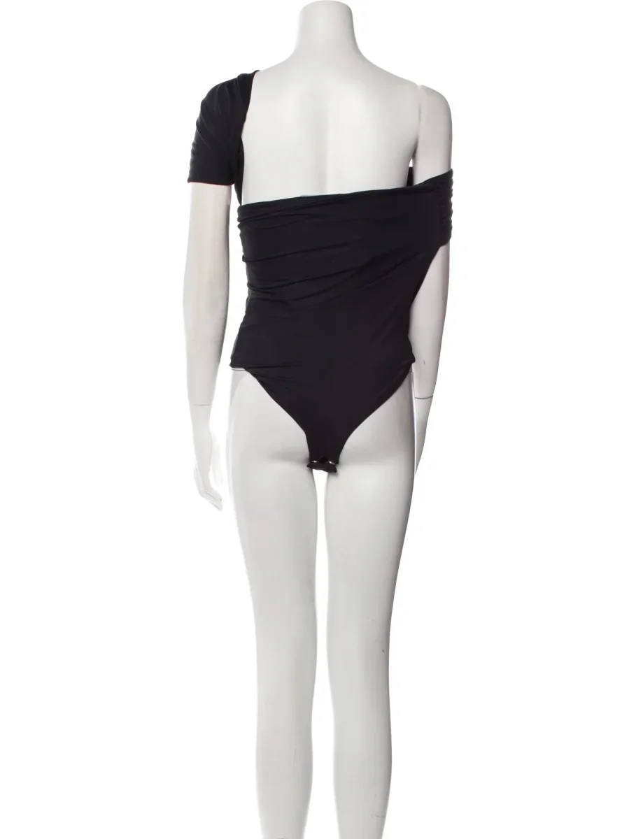 MAXIMILIAN DAVIS Black Disco Draped Sleeveless Bodysuit - Imagen 7