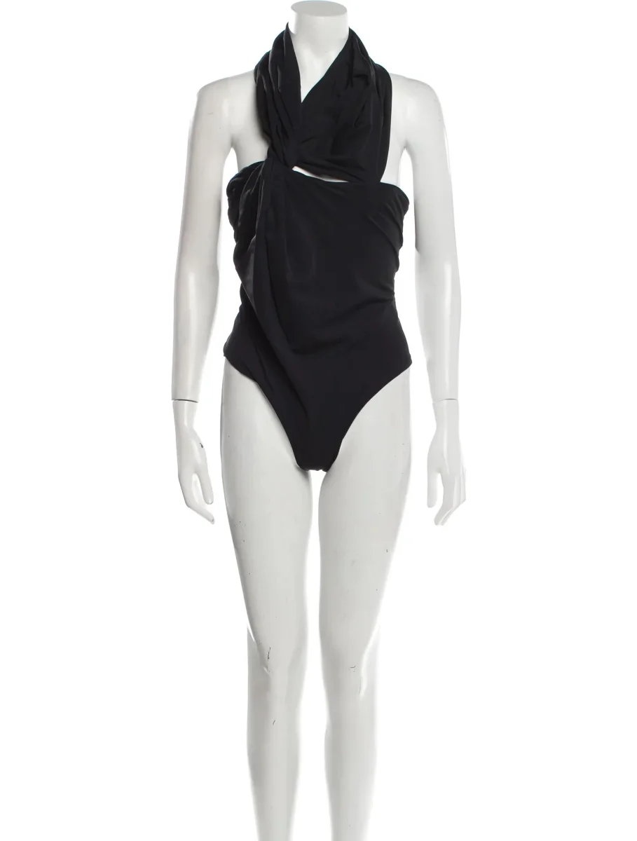 MAXIMILIAN DAVIS Black Disco Draped Sleeveless Bodysuit - Imagen 4