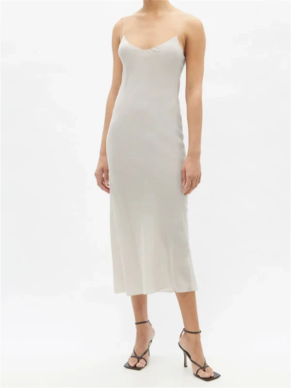 Raey Thin-Strap Silk Crepe De Chine Light Grey Slip Dress - Imagen 3