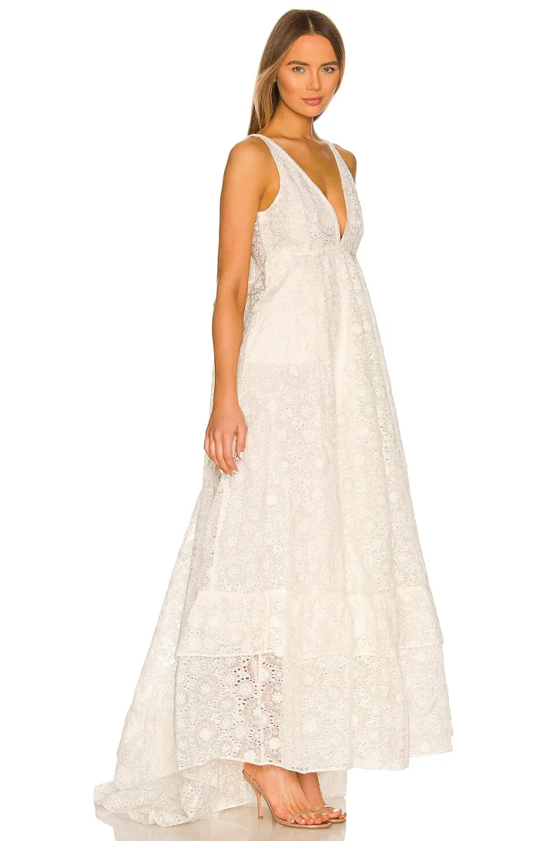 LoveShackFancy Bridal White Romantic Large Bow Back Devyn Wedding Dress - Imagen 3