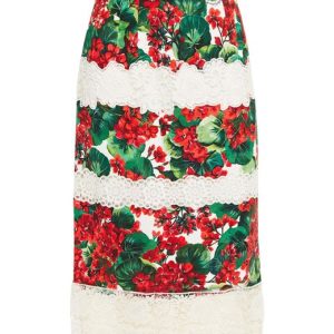 Dolce And Gabbana Red Floral Guipure Portofino Lace Panel Skirt