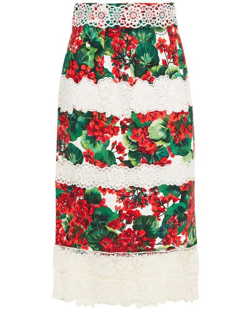 Dolce And Gabbana Red Floral Guipure Portofino Lace Panel Skirt - Imagen 2
