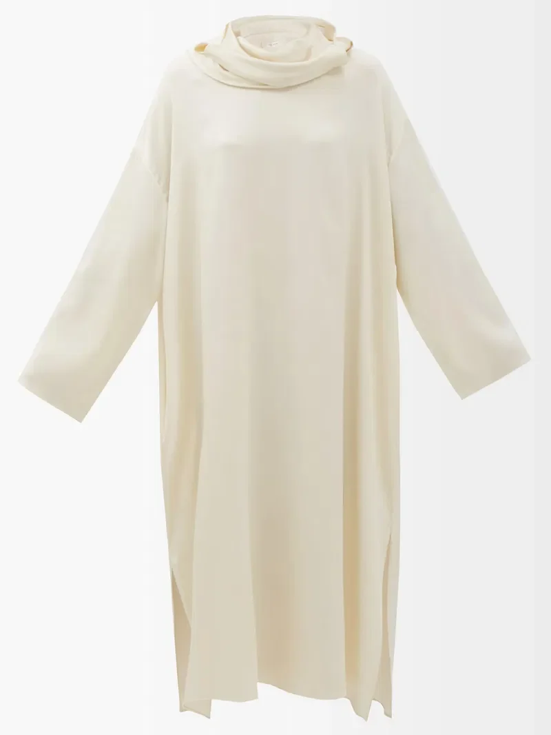 The Row Ivory Cowl Neck Silk Twill Long Sleeve Santia Dress - Imagen 3