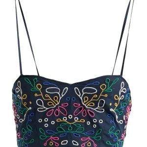 Chloe Floral Embroidered Eyelet Spaghetti Strap Crop Top