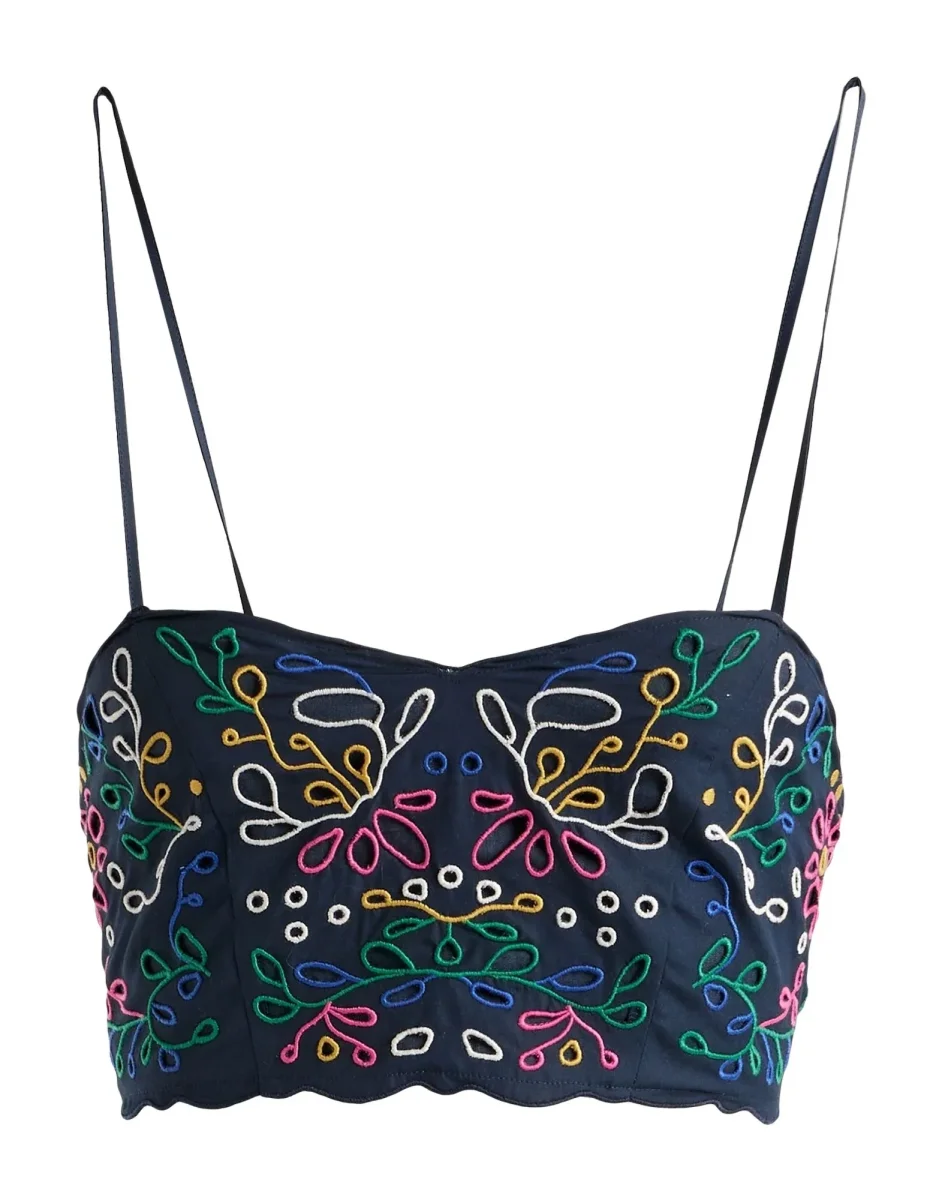Chloe Floral Embroidered Eyelet Spaghetti Strap Crop Top - Imagen 2
