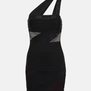 David Koma Black One Shoulder Bandage Mini Dress