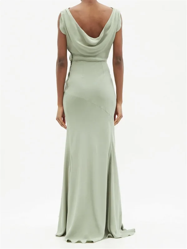 RAEY Cowl-Back Silk Seam Detail Pistachio Green Crepe De Chine Maxi Dress - Imagen 6