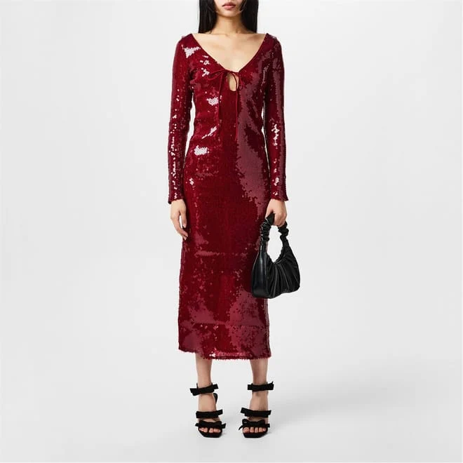 Bardot Red Sequinned Strappy Open Back Midi Dress - Imagen 6