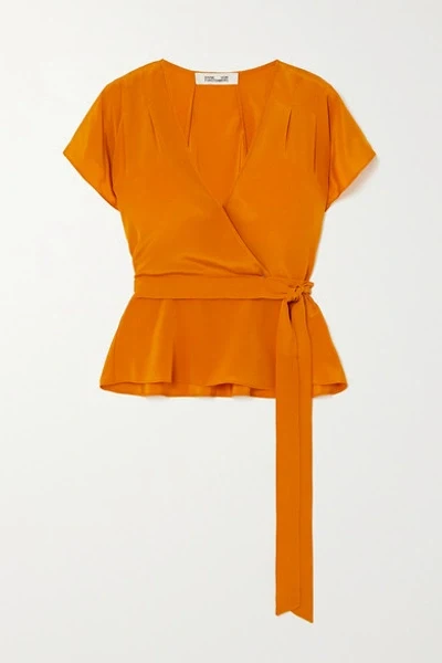 Diane Von Furstenberg DVF Orange Crepe De Chine Silk Wrap Blouse Top - Imagen 5