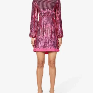 Rixo Pink Sequinned Lara Mini Dress