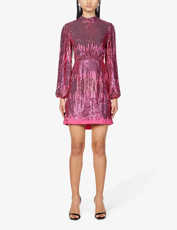Rixo Pink Sequinned Lara Mini Dress