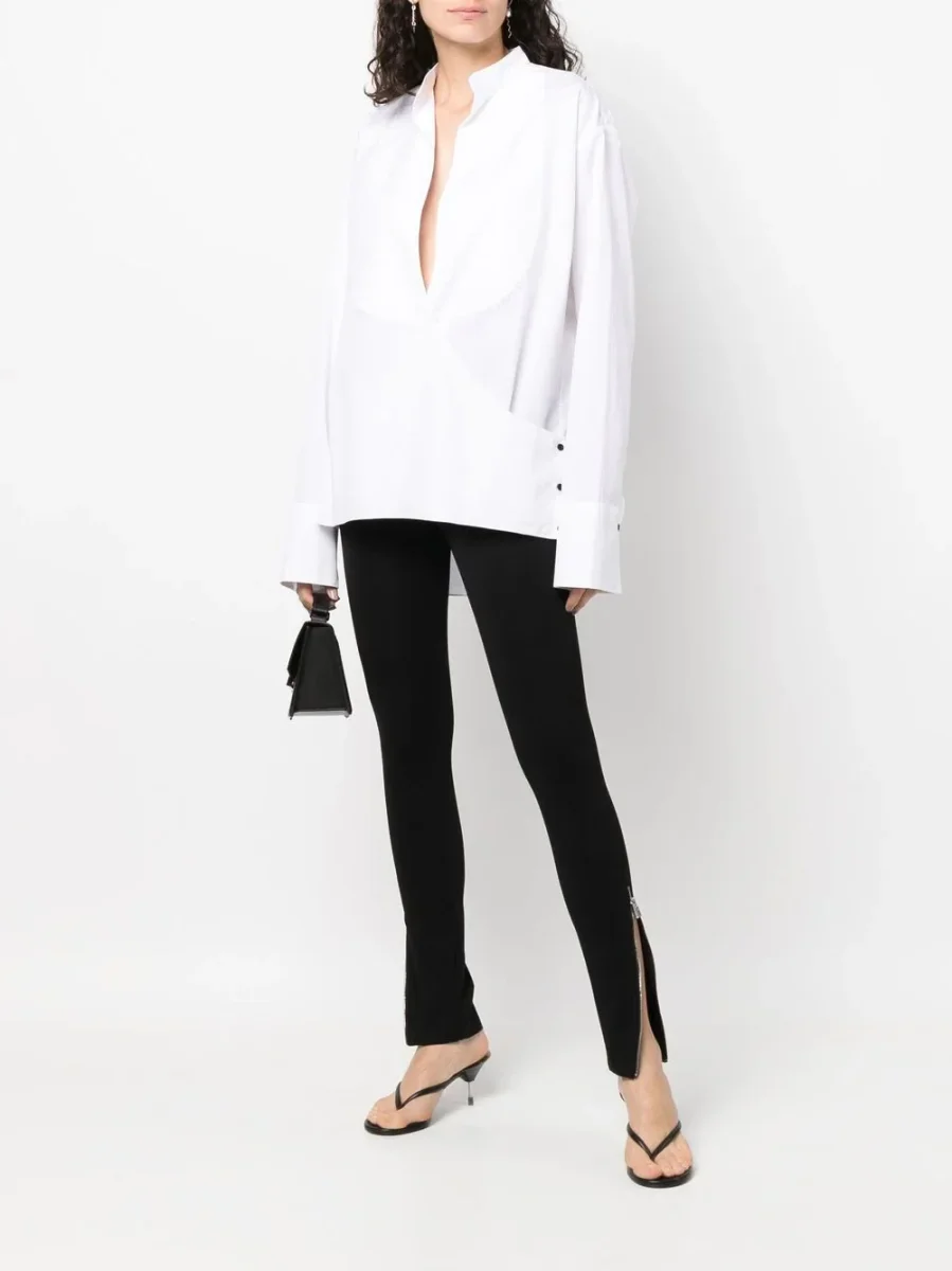 MAXIMILIAN DAVIS White Midnight Plastron Wrap Cotton Poplin Shirt