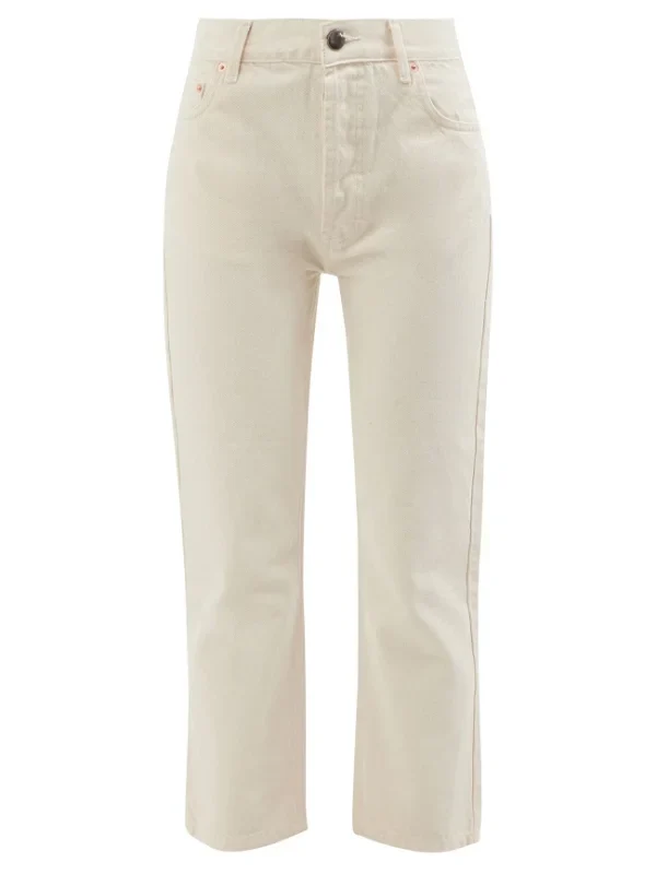 Raey Cream Ivory Organic-Cotton Straight Leg High Waist Crop Jeans - Imagen 6