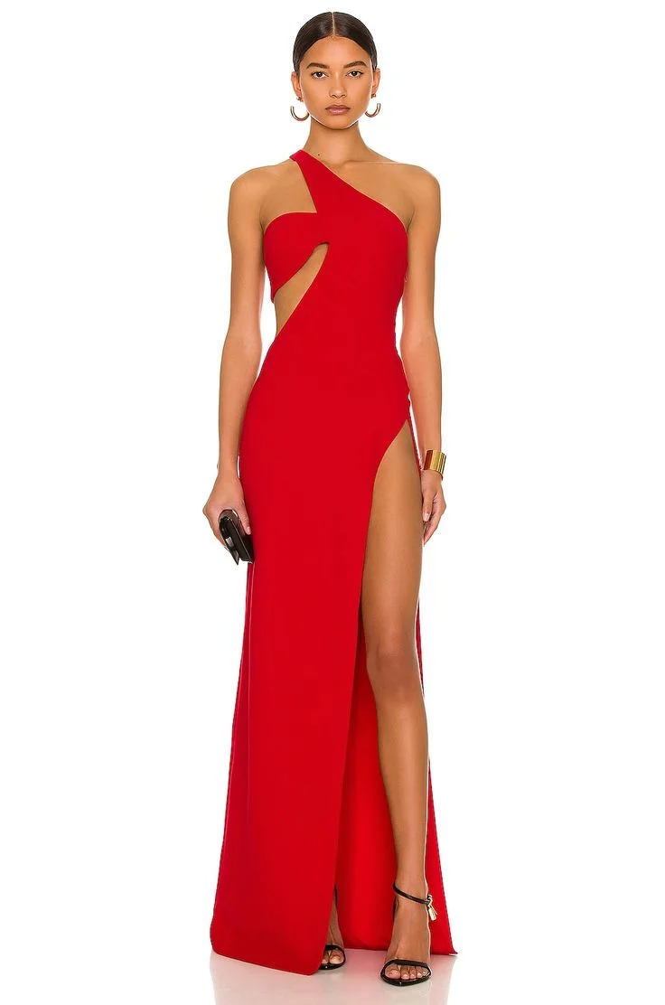 MONOT Red Cut-Out Thigh High Slit Leg Gown - Imagen 3