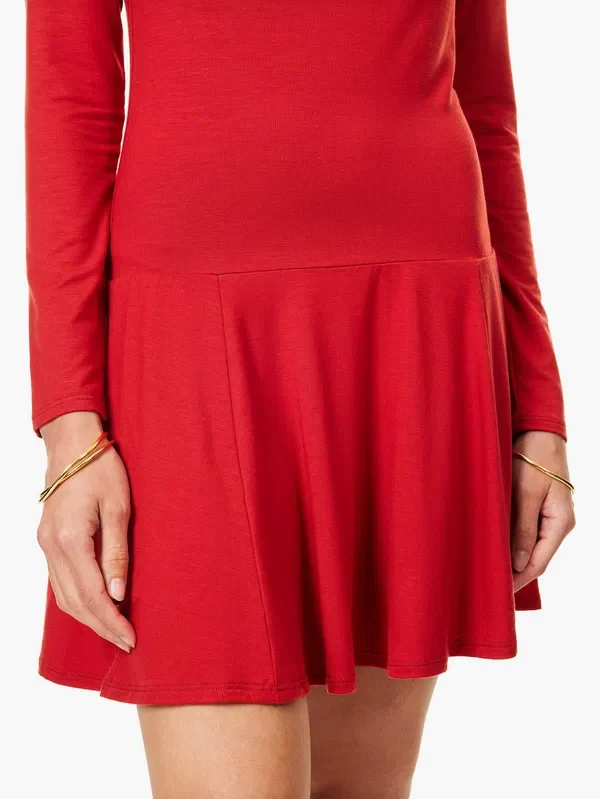 Reformation Coen Red Knit Square Neck Drop Waist Pleat Hem Mini Dress - Imagen 5