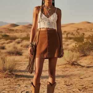 Polo Ralph Lauren Suede Buttoned Brown Miniskirt