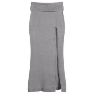 Skims Grey Textured Knit High Slit Maxi Skirt
