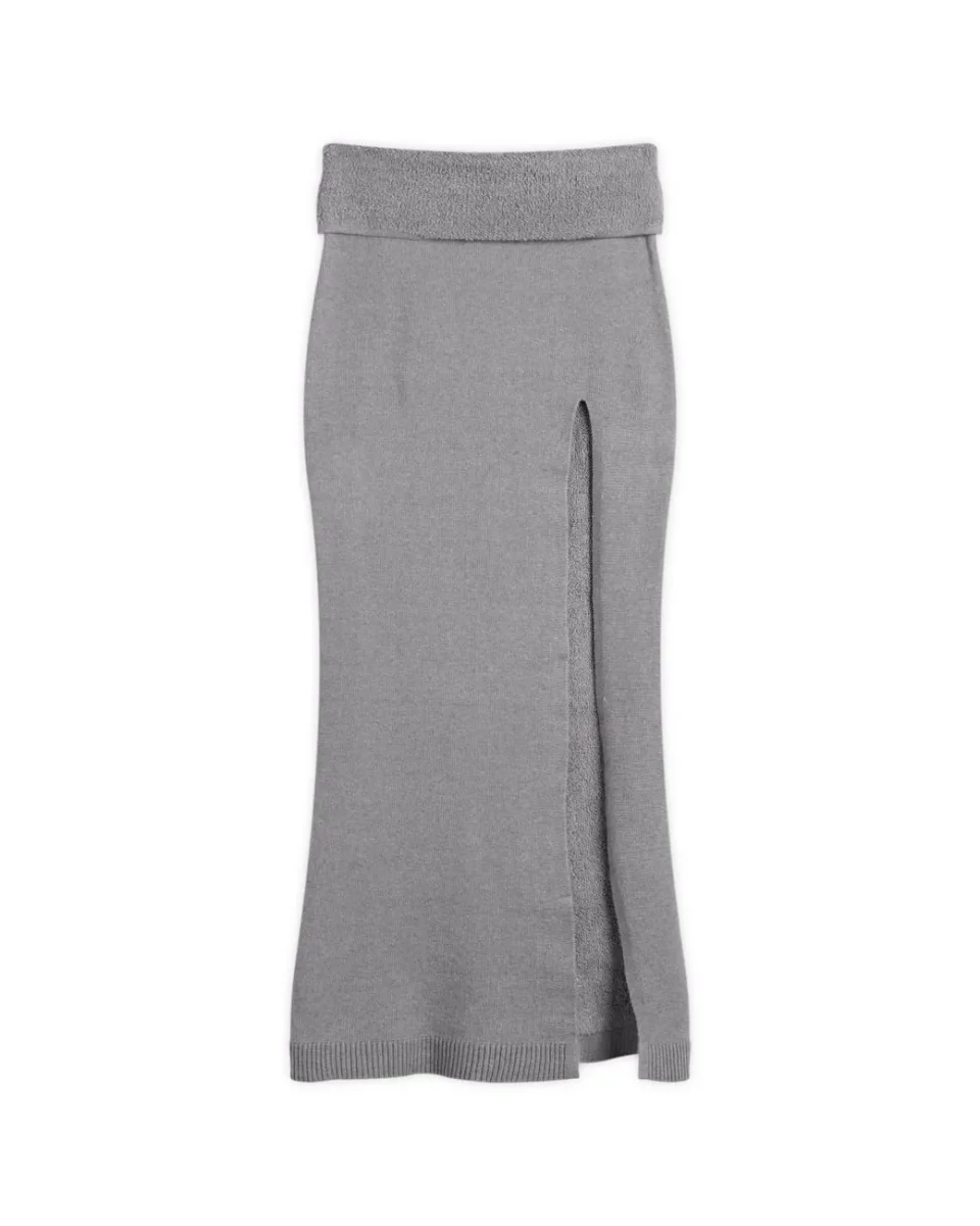 Skims Grey Textured Knit High Slit Maxi Skirt