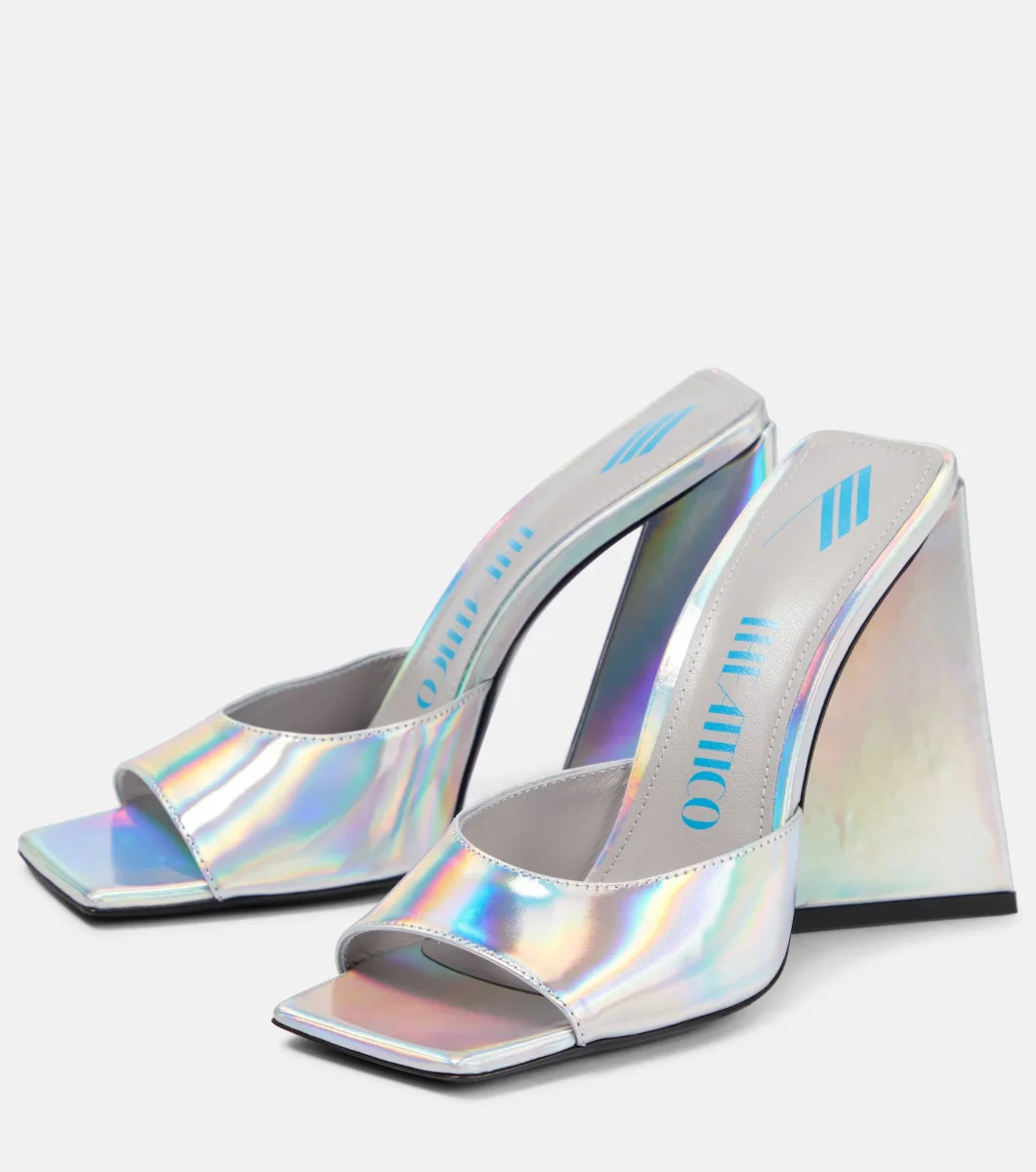 The Attico Devon Iridescent Holographic Silver High Heel Mules - Imagen 4