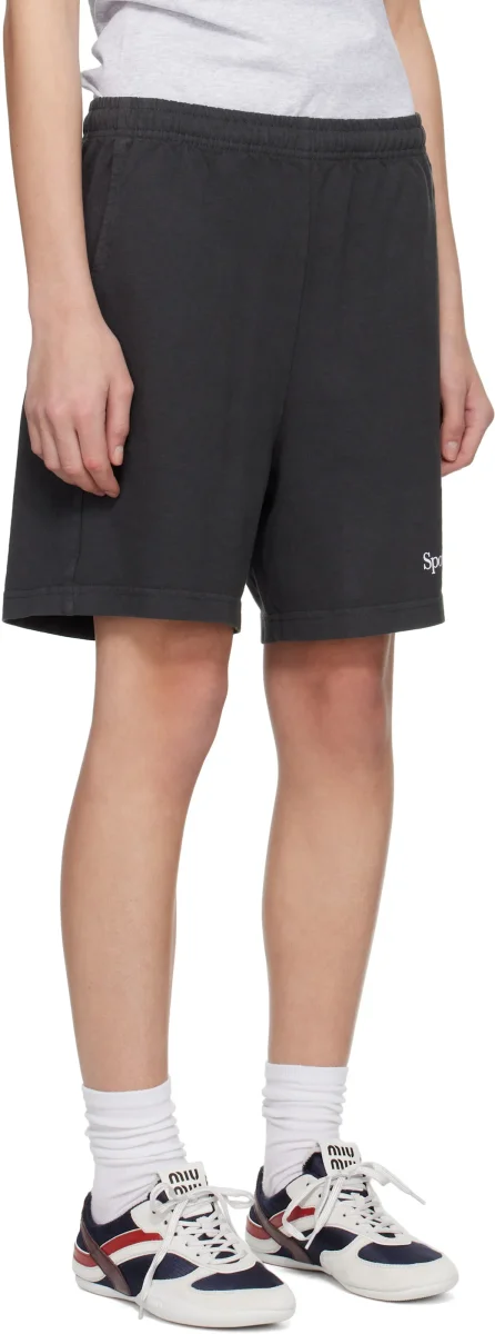Sporty & Rich Black Logo Print Relaxed Fit Shorts - Imagen 4