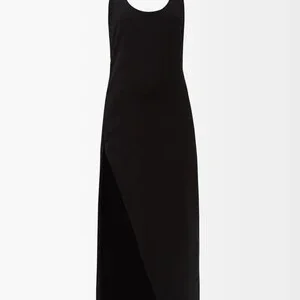 THE ATTICO Black Chain Detail Halterneck High Cut Slit Leg Corinne Dress
