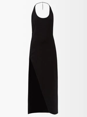 THE ATTICO Black Chain Detail Halterneck High Cut Slit Leg Corinne Dress