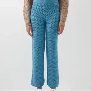 The Elder Statesman 100% Cashmere Rope Stitch Knitted Blue Trousers