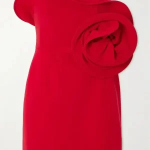 Magda Butrym Red Sculptural Rose Floral Appliquéd Wool Blend Corset Mini Dress