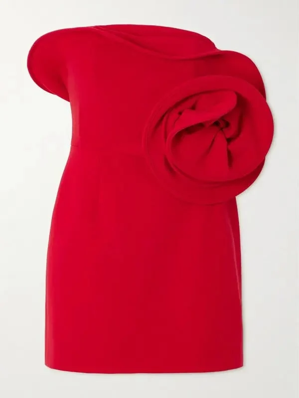 Magda Butrym Red Sculptural Rose Floral Appliquéd Wool Blend Corset Mini Dress