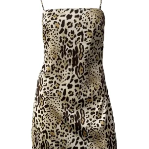 Anine Bing Cheetah Print Silk Satin Mini Slip Dress