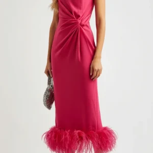 16Arlington Fuchsia Pink Himawari Feather Trim Satin Strapless Mini Dress