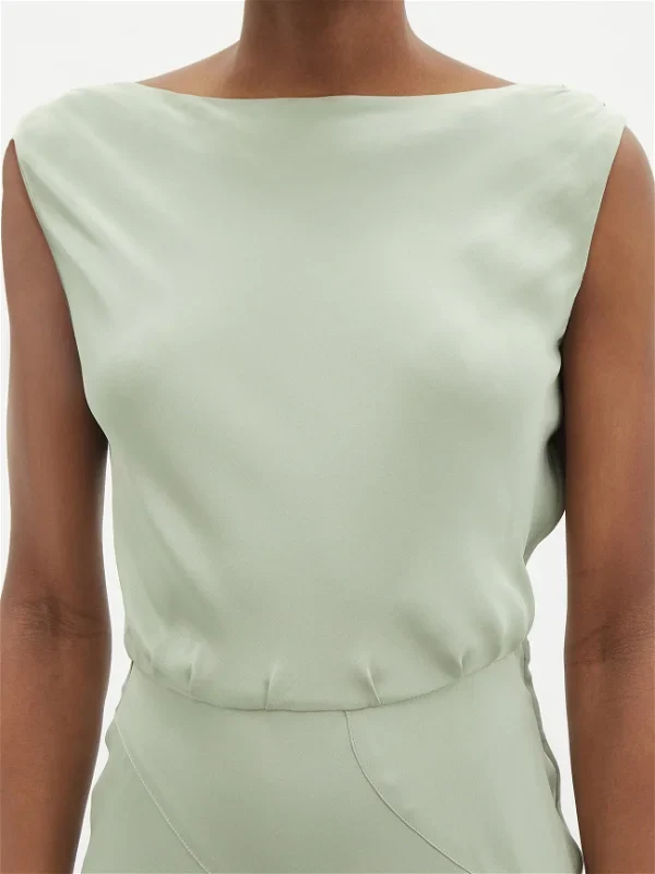 RAEY Cowl-Back Silk Seam Detail Pistachio Green Crepe De Chine Maxi Dress - Imagen 3