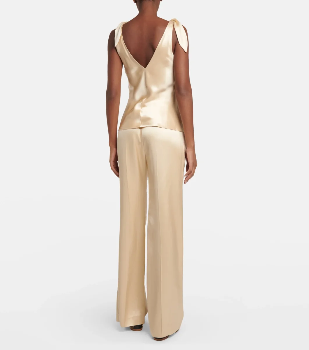 Gabriela Hearst Bow Tie-Up Strap Silk Satin Champagne Arrow Top - Imagen 4