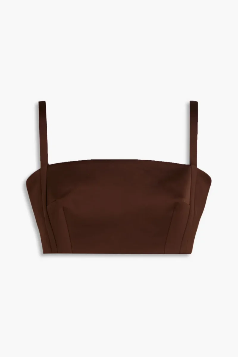 EMILIA WICKSTEAD Fabiola Brown Duchess Satin Crop Top
