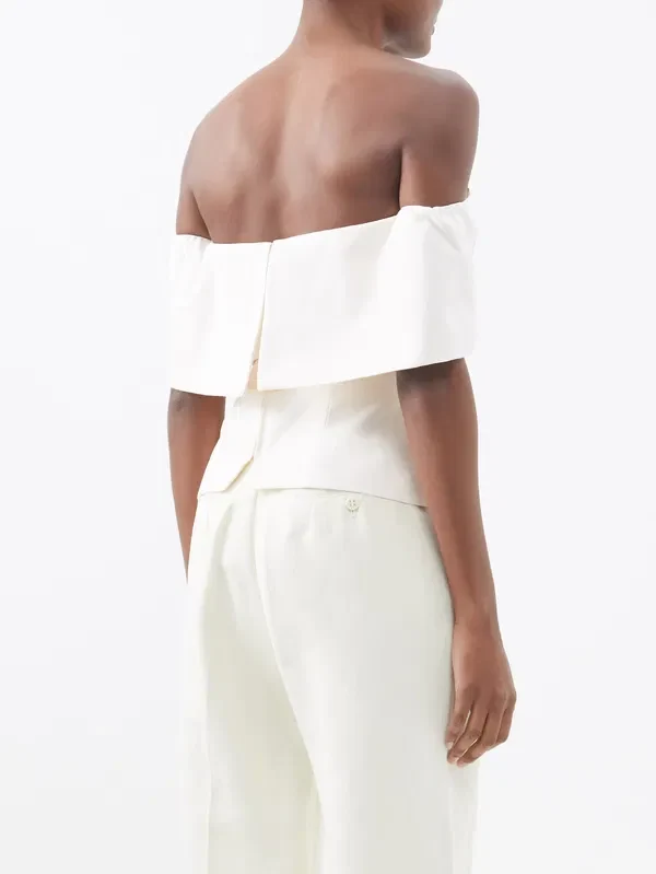 STAUD Giselle Off-The-Shoulder Ivory White Crepe Top - Imagen 6