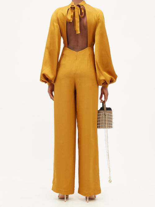 TALLER MARMO Huston Backless Balloon-Sleeve Crepe Yellow Gold Jumpsuit - Imagen 5