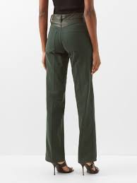 MAXIMILLIAN DAVIES Forest Green Leather Trim Spain Jeans - Imagen 5