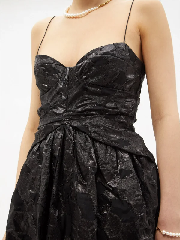 CECILIE BAHNSEN Jeorge Black Floral Print Woven Midi Dress - Imagen 5