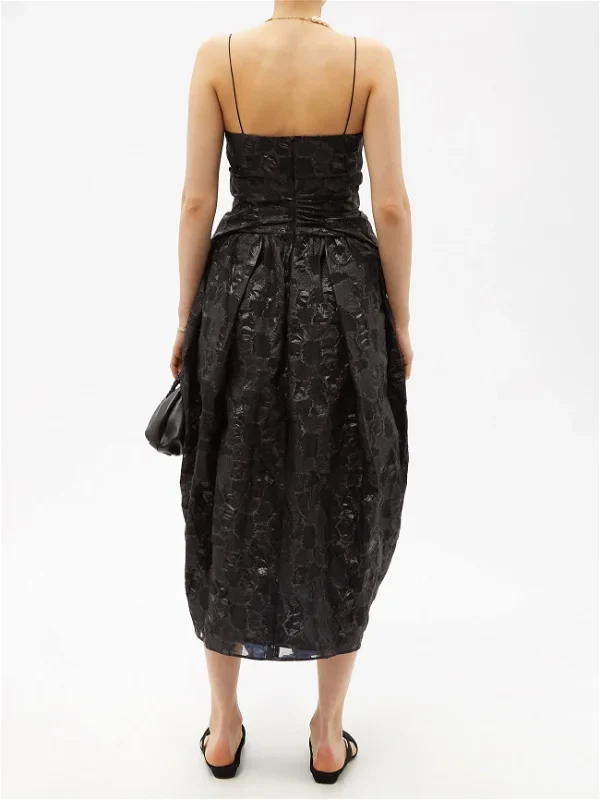 CECILIE BAHNSEN Jeorge Black Floral Print Woven Midi Dress - Imagen 6