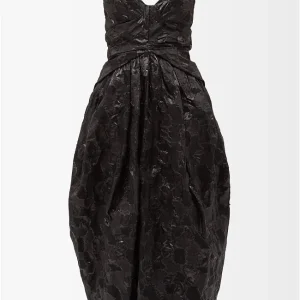 CECILIE BAHNSEN Jeorge Black Floral Print Woven Midi Dress